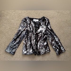 BB Dakota Owens Sequin Cardigan Jacket * Smoke Grey Silver * Small